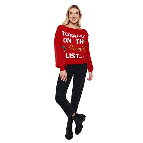 Threadbare Boat Neck Design Christmas Jumper (Size 10) - Red
