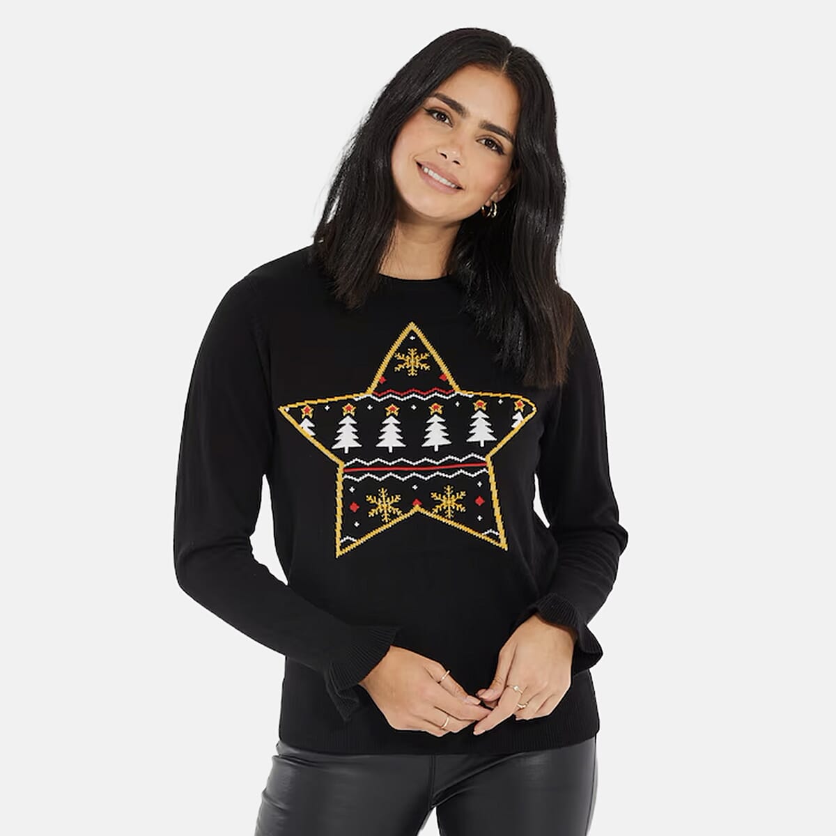 Threadbare Star Design Christmas Jumper (Size 10) - Black