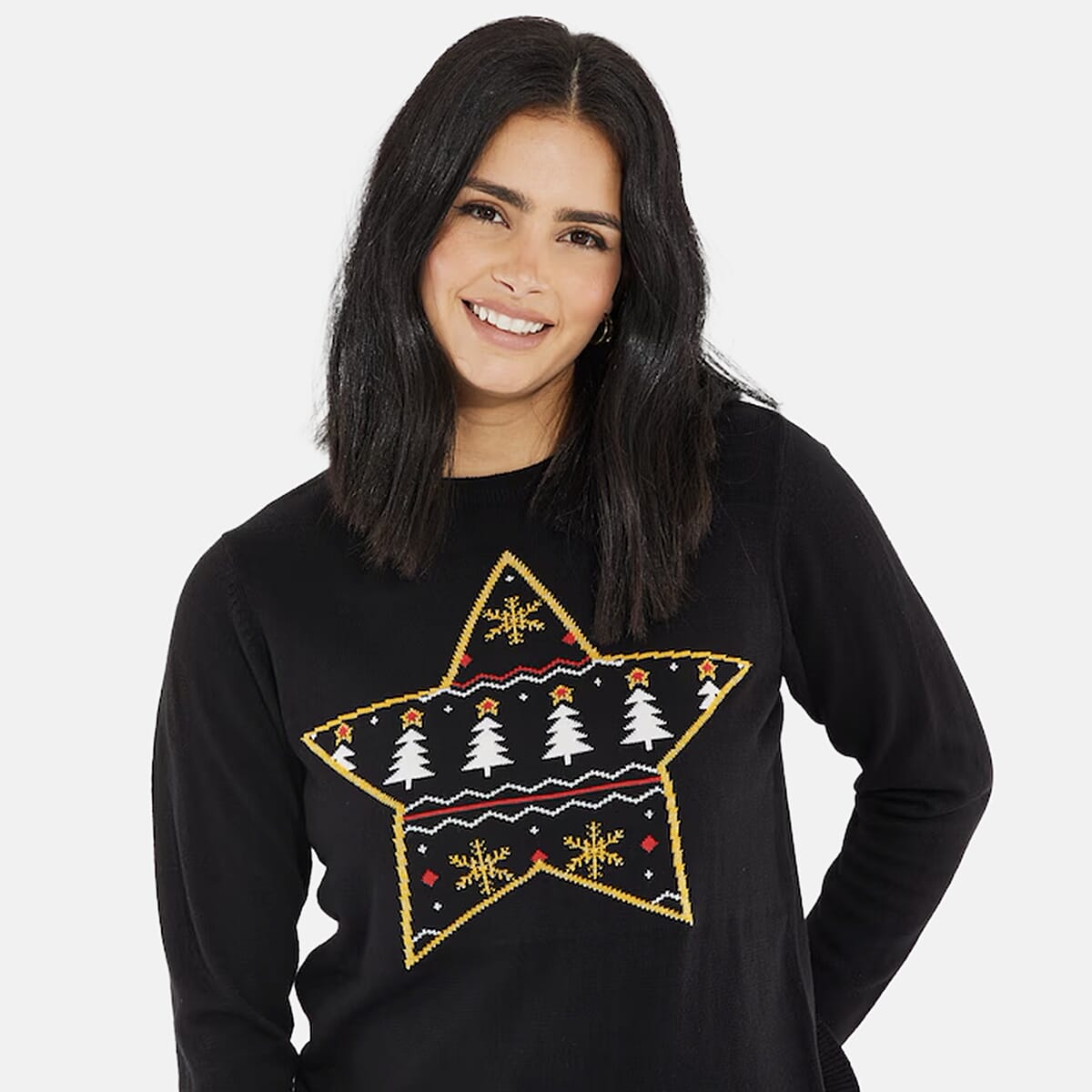Threadbare Star Design Christmas Jumper (Size 10) - Black