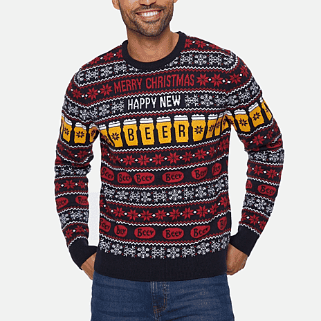 Threadbare Happy New Beer Design Christmas Jumper (Size - S) - Navy