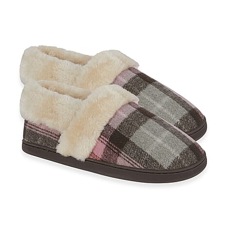 Jo - Joe Heritage Cosy Check Mule With Faux Fur Trim (Size 3) - Blush