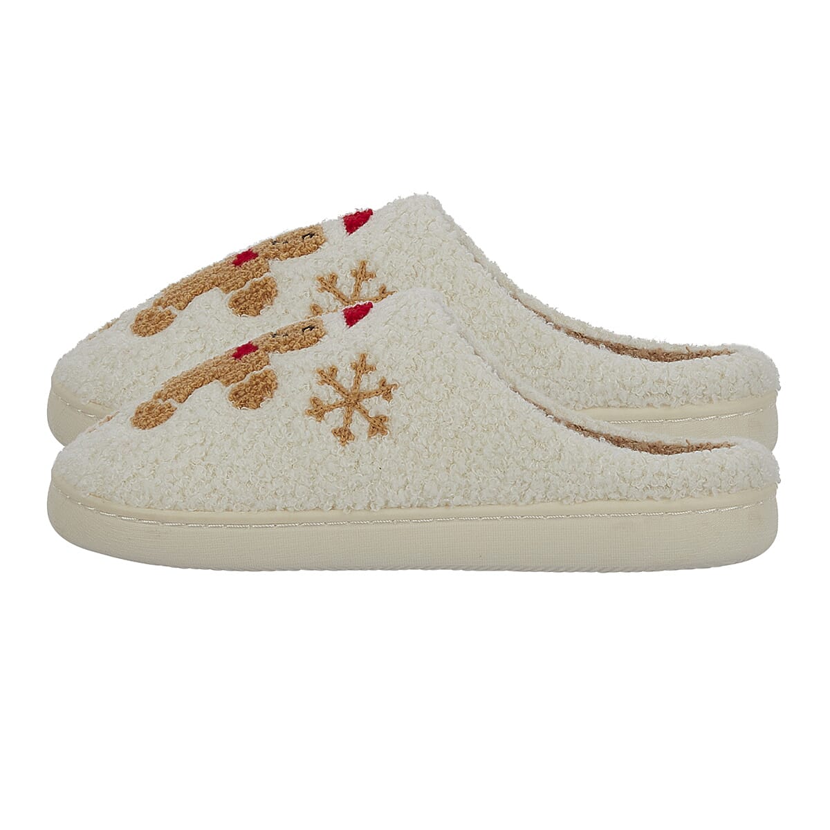 Jo - Joe Design Christmas Gingerbread Man Fluffy Mule (Size 6) - Cream