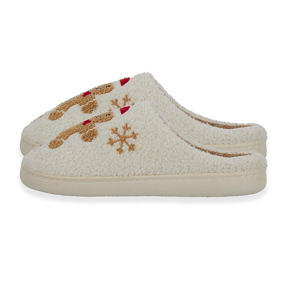 Jo - Joe Design Christmas Gingerbread Man Fluffy Mule - Cream