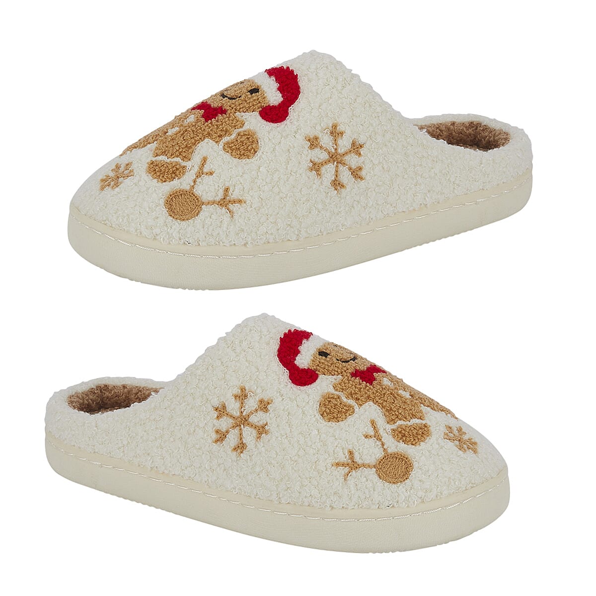 Jo - Joe Design Christmas Gingerbread Man Fluffy Mule - Cream