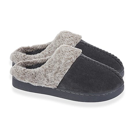Jo - Joe Trixie Faux Fur Trim Mule Indoor Slippers (Size 8) - Charcoal