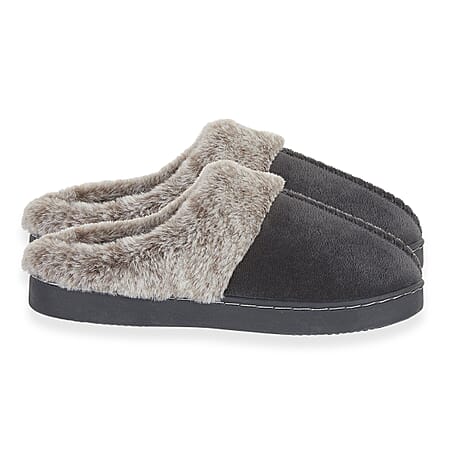 Jo - Joe Trixie Faux Fur Trim Mule Indoor Slippers (Size 8) - Charcoal