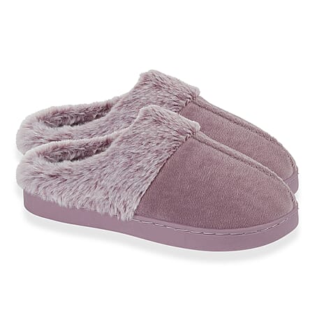 Jo - Joe Trixie Faux Fur Trim Mule Indoor Slippers (Size 7) - Lilac