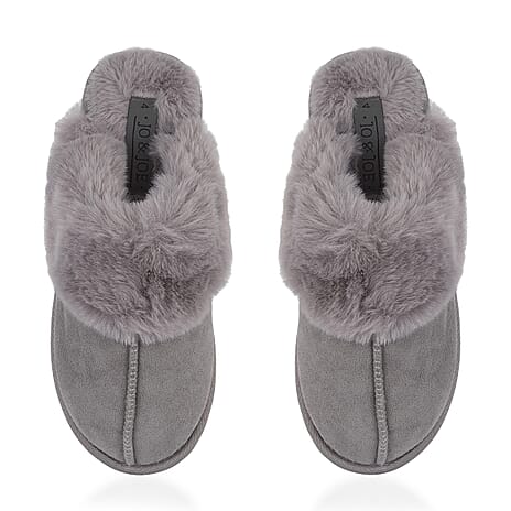 Jo - Joe Ladies Warm Fleece Lined Mules (Size 4) - Grey