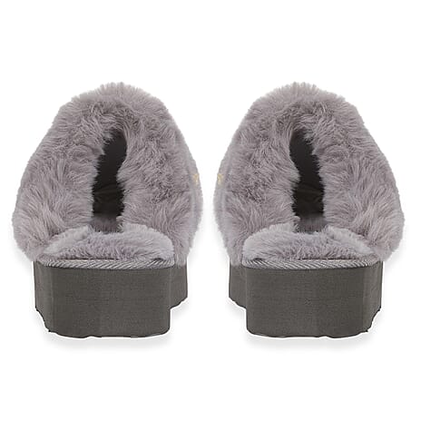 Jo - Joe Ladies Warm Fleece Lined Mules (Size 5) - Grey