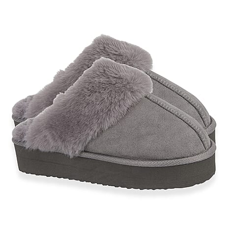 Jo - Joe Ladies Warm Fleece Lined Mules (Size 7) - Grey