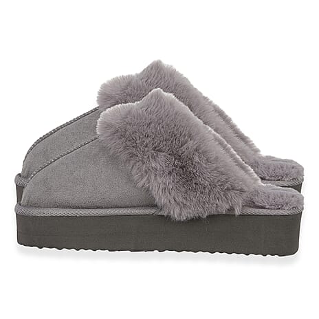 Jo - Joe Ladies Warm Fleece Lined Mules (Size 7) - Grey