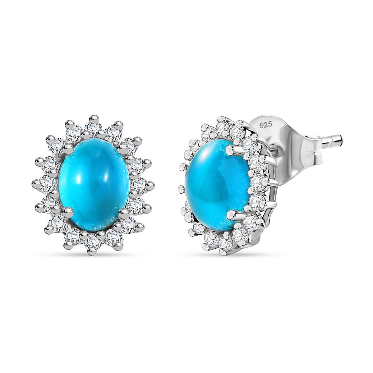 D'Joy Paraiba Moonstone & White Zircon Earring with Push Back in Platinum Overlay Sterling Silver 4.19 Ct.