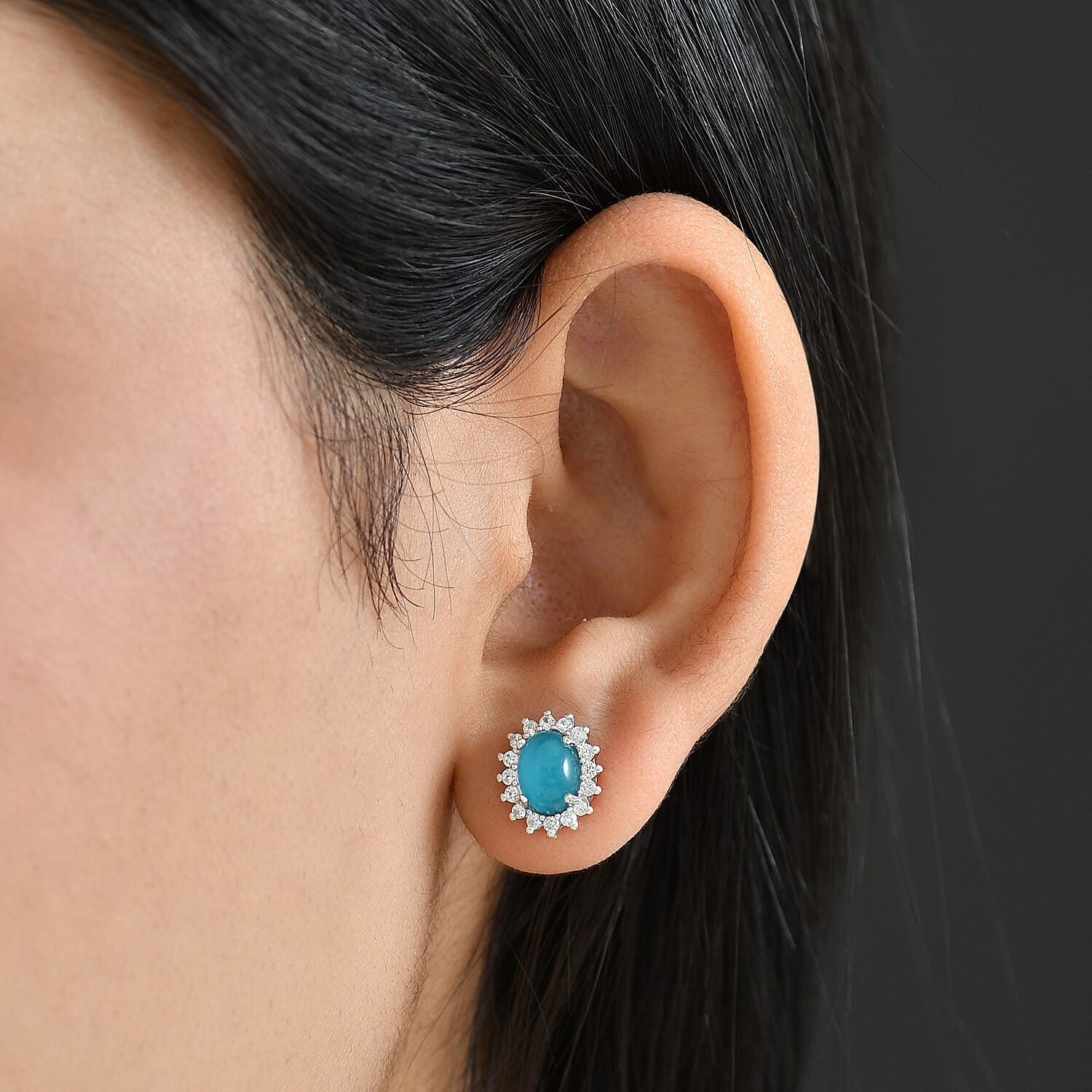 D'Joy Paraiba Moonstone & White Zircon Earring with Push Back in Platinum Overlay Sterling Silver 4.19 Ct.