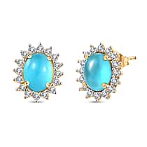 D'Joy Paraiba Moonstone & White Zircon Earring with Push Back in 18K Yellow Gold Plated Sterling Silver 4.19 Ct.
