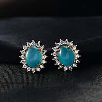 D'Joy Paraiba Moonstone & White Zircon Earring with Push Back in 18K Yellow Gold Plated Sterling Silver 4.19 Ct.