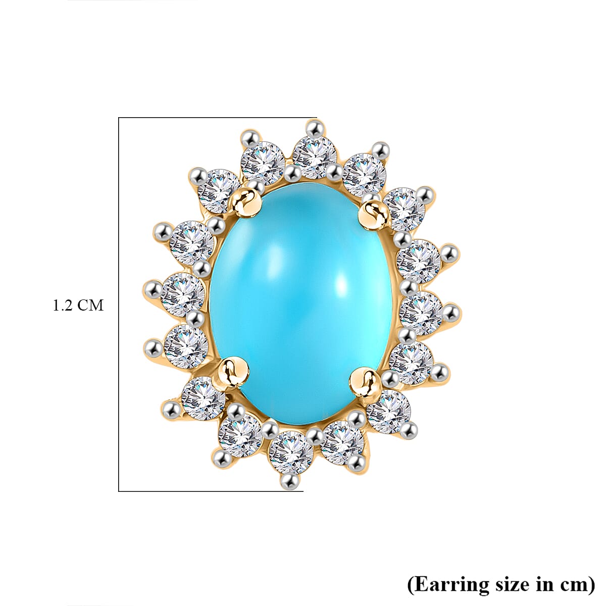 D'Joy Paraiba Moonstone & White Zircon Earring with Push Back in 18K Yellow Gold Plated Sterling Silver 4.19 Ct.