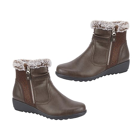 Jo - Joe Basil Ankle Boots With Side Zip Closure (Size 4) - Brown