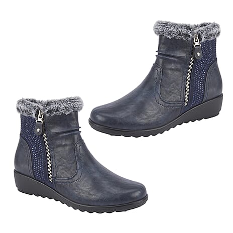 Jo - Joe Basil Ankle Boots With Side Zip Closure (Size 7) - Navy