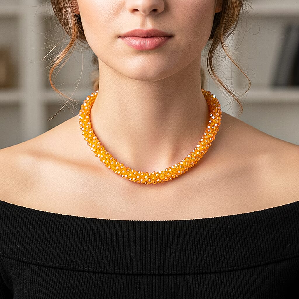Yellow Crystal Fancy Necklace (Size - 20)  0.010  Ct.