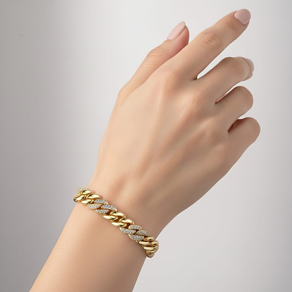 White Cubic Zirconia Bracelet (Size - 7.25) in Yellow Gold Tone 1.00 Ct.