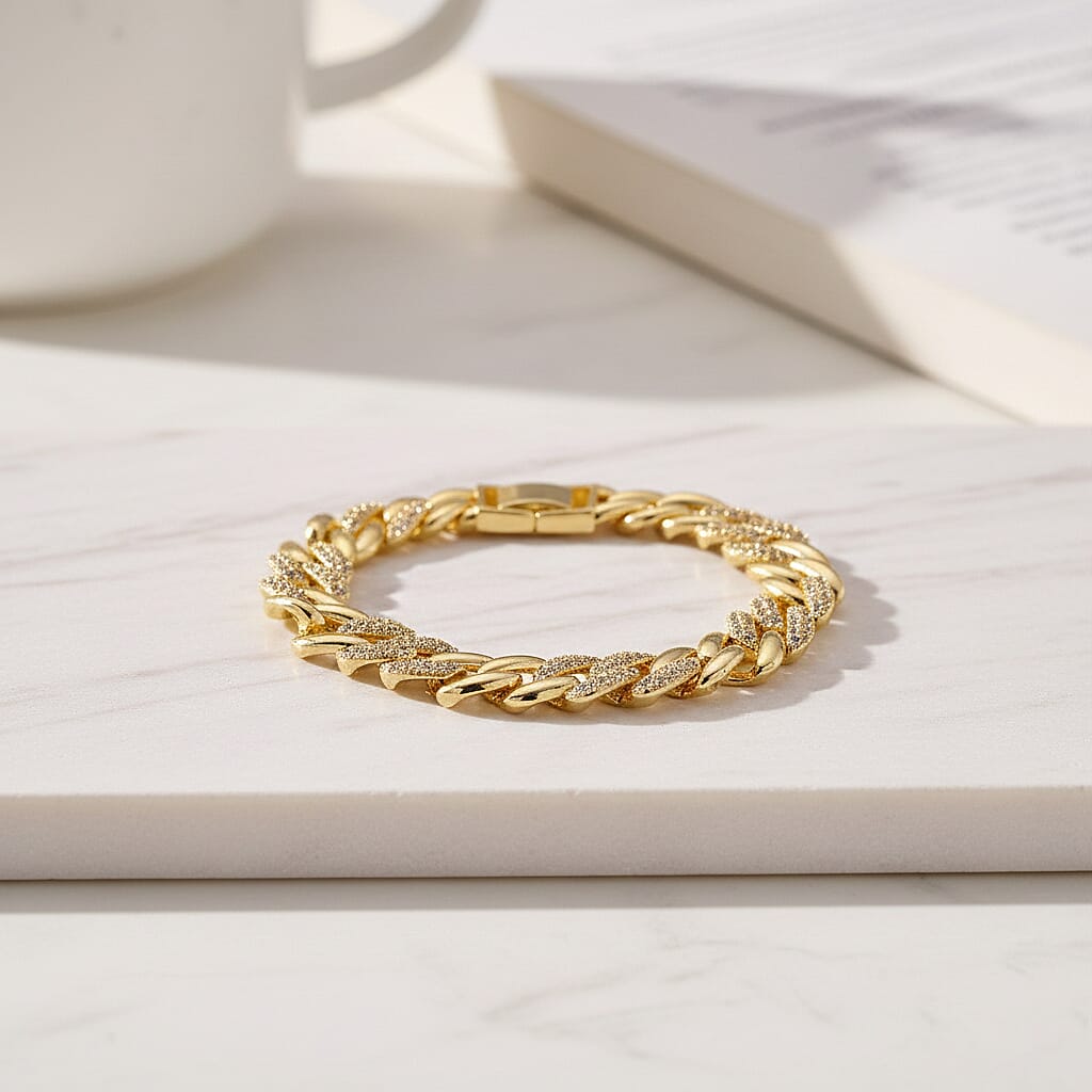 White Cubic Zirconia Bracelet (Size - 7.25) in Yellow Gold Tone 1.00 Ct.