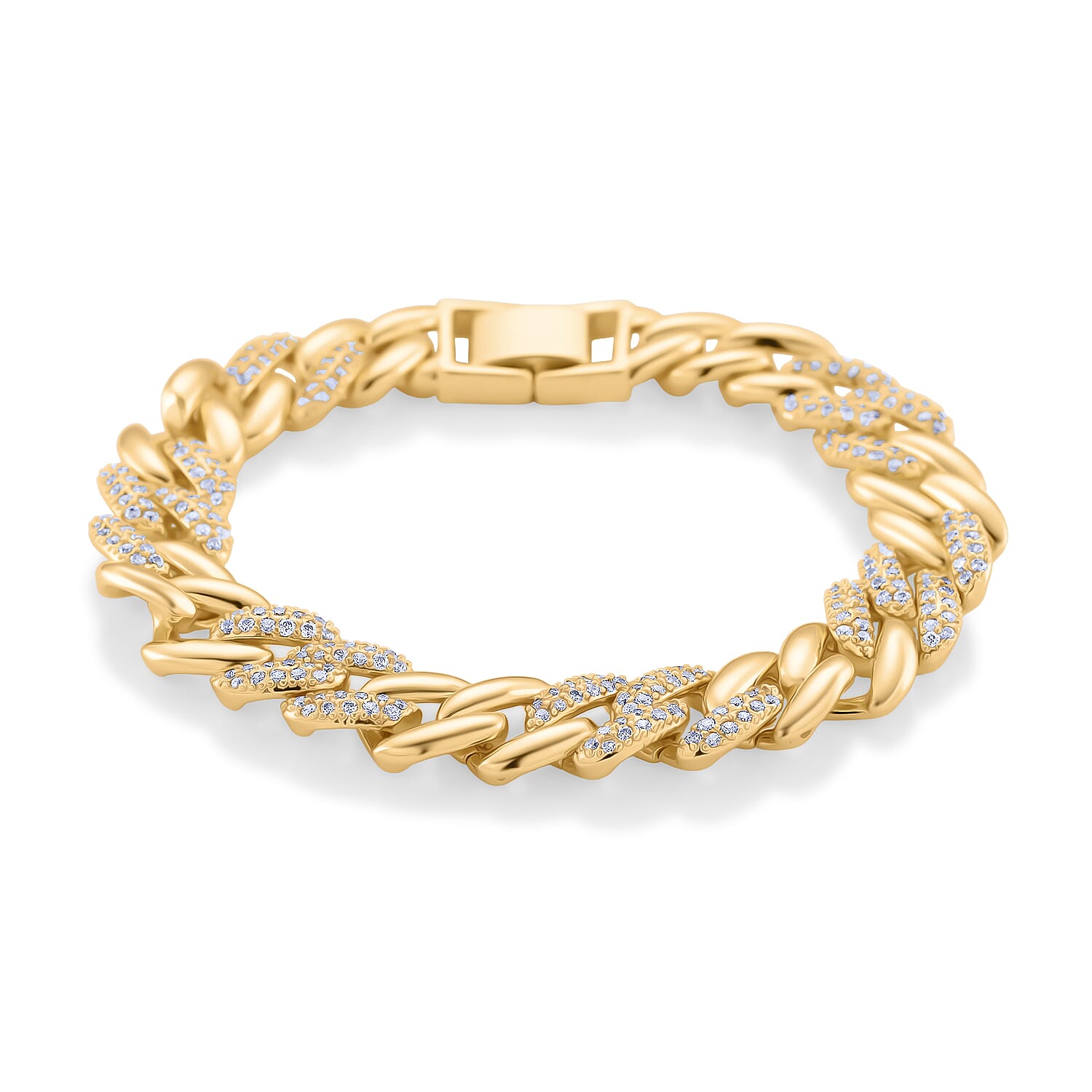 White Cubic Zirconia Fancy Bracelet (Size - 7.25) Pure Yellow Brass  1.000  Ct.