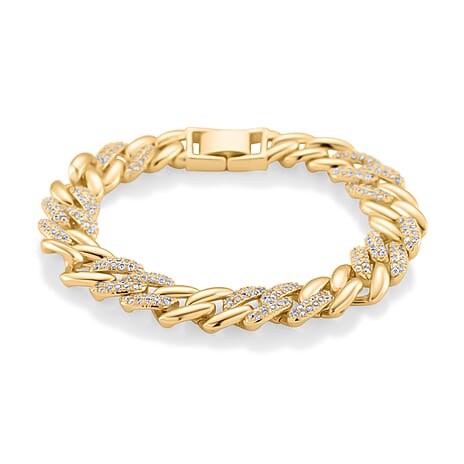 White Cubic Zirconia Fancy Bracelet (Size - 7.25) Pure Yellow Brass  1.000  Ct.