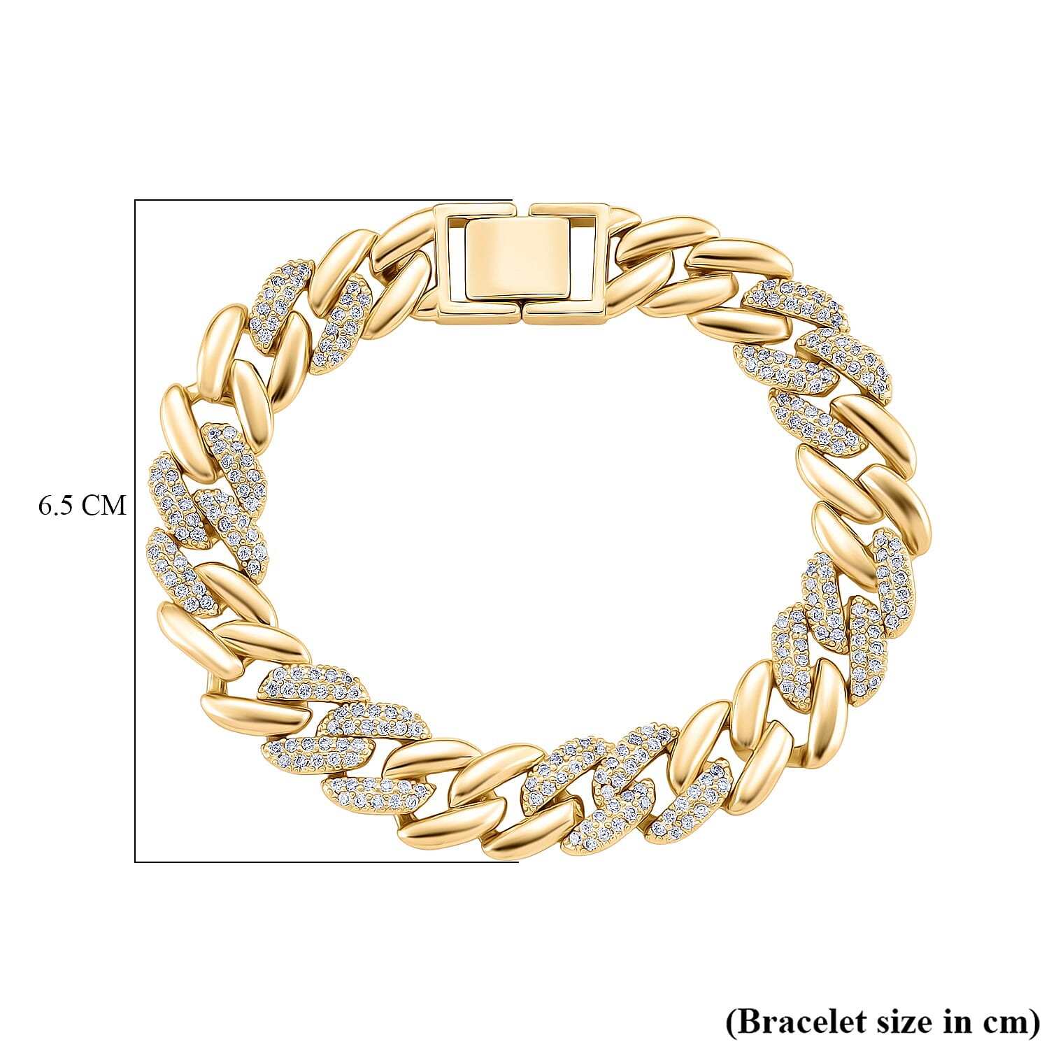 White Cubic Zirconia Fancy Bracelet (Size - 7.25) Pure Yellow Brass  1.000  Ct.