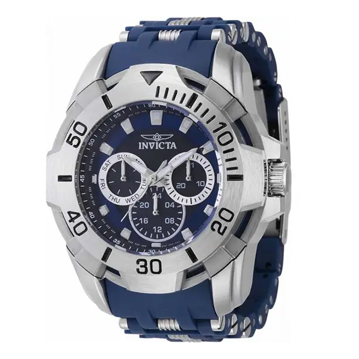 INVICTA Sea Spider Quartz Movt. 10ATM Silver Stainless Steel Case Blue Dial Mens Watch with Blue Silicone Strap - Silver