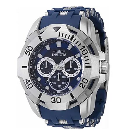 INVICTA Sea Spider Quartz Movt. 10ATM Silver Stainless Steel Case Blue Dial Mens Watch with Blue Silicone Strap - Silver