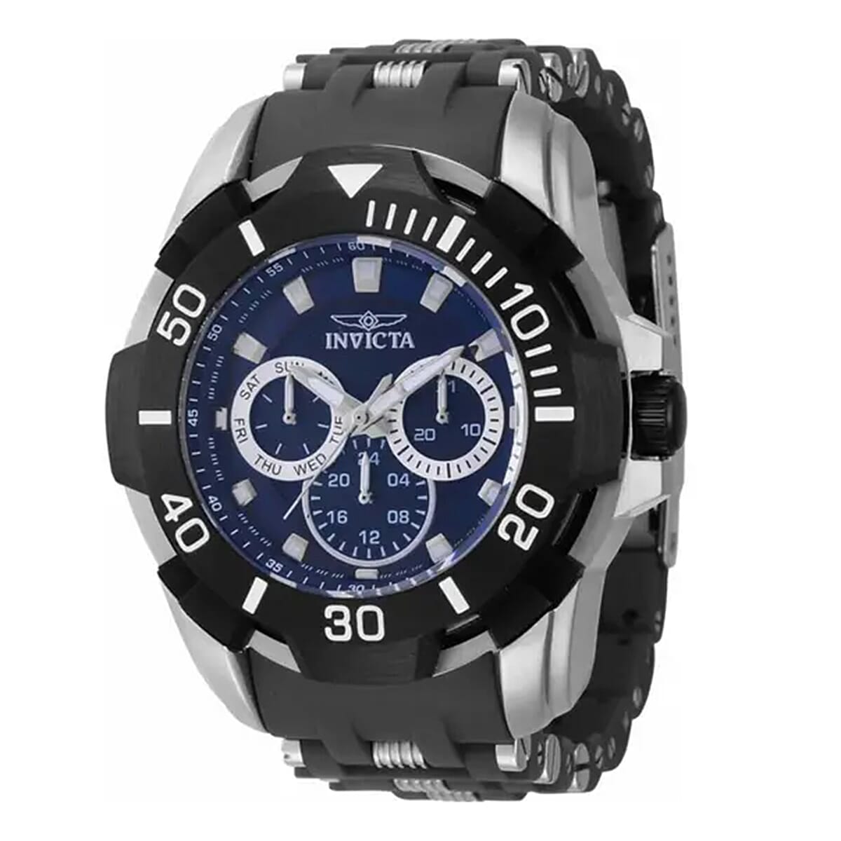 INVICTA Sea Spider Quartz Movt. 10ATM Blue Dial Mens Watch with Black Silicone Strap