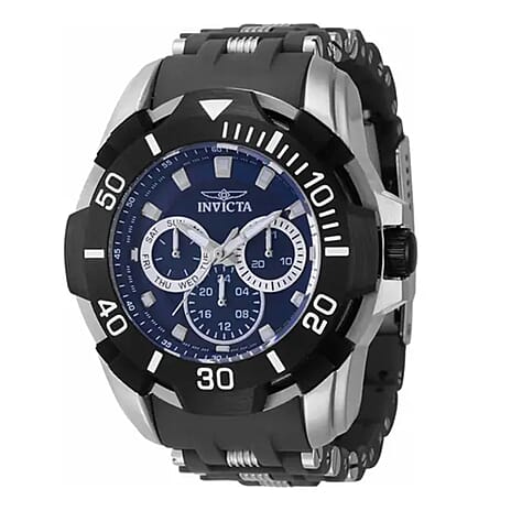INVICTA Sea Spider Quartz Movt. 10ATM Blue Dial Mens Watch with Black Silicone Strap