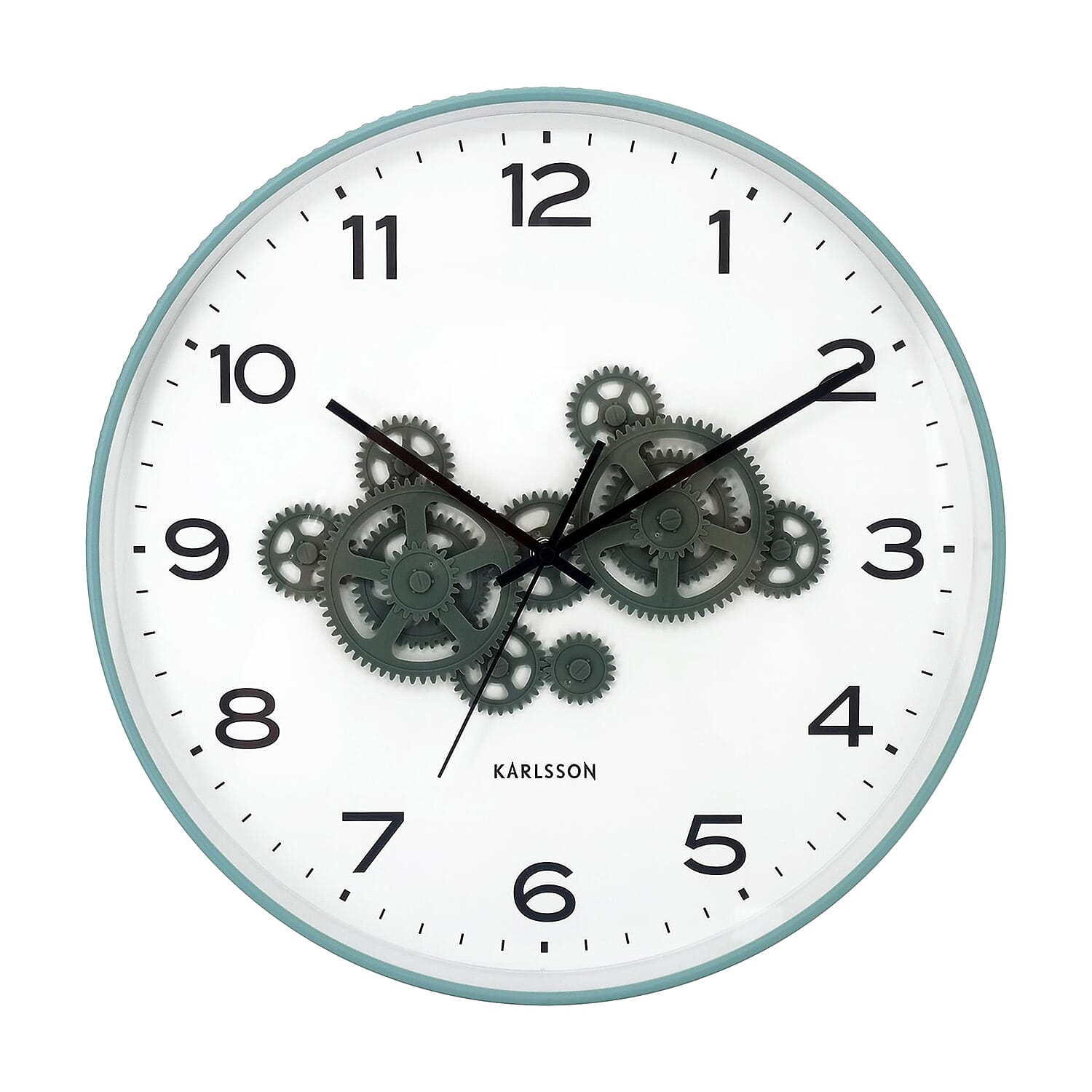 Present Time Open Gear Wall Clock - Misty Blue Rim with Jungle Green Gear Design