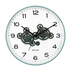 Present Time Open Gear Wall Clock - Misty Blue Rim with Jungle Green Gear Design