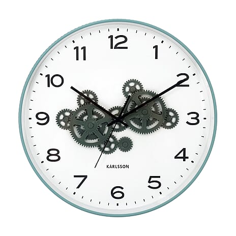 BLACK FRIDAY DEAL - Present Time Open Gear Wall Clock - Misty Blue Rim with Jungle Green Gear Design