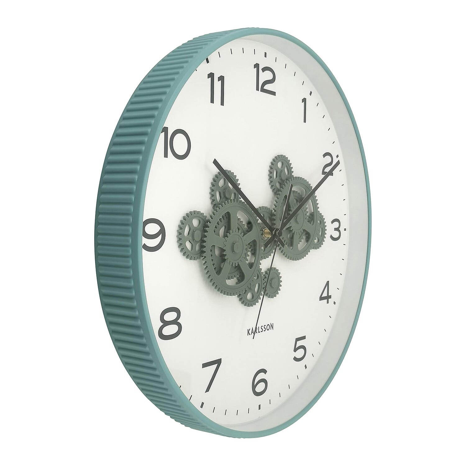 Present Time Open Gear Wall Clock - Misty Blue Rim with Jungle Green Gear Design