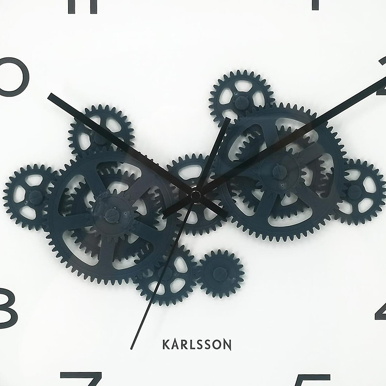 Present Time Open Gear Wall Clock - Ochre Yellow Rim with Dark Blue Gear Design