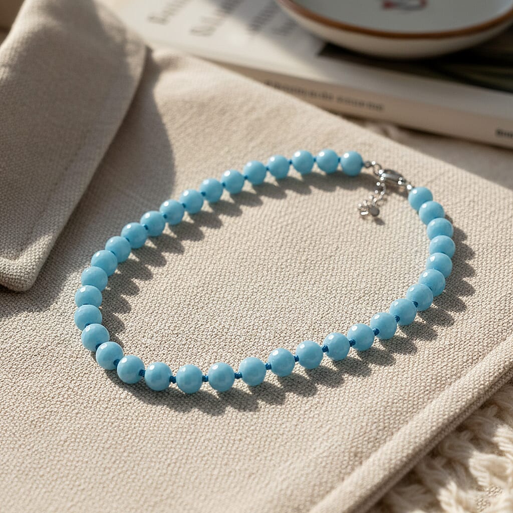 Sleeping Beauty Color Shell Pearl Beads Necklace (Size 18 - 2 Ext) in Silver Tone 200.00 Ct.