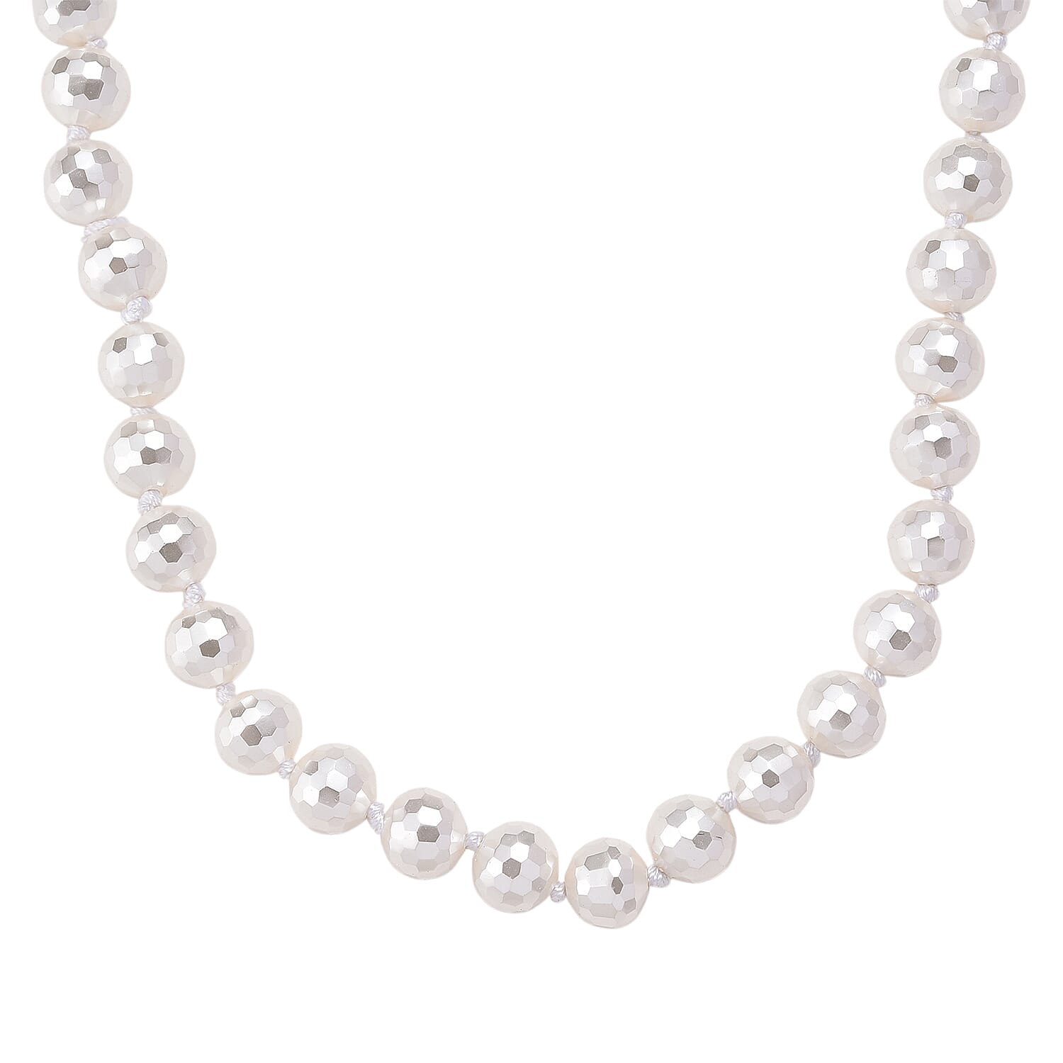 White Shell Pearl Beads Necklace (Size 18 - 2 Ext) in Silver Tone 200.00 Ct.