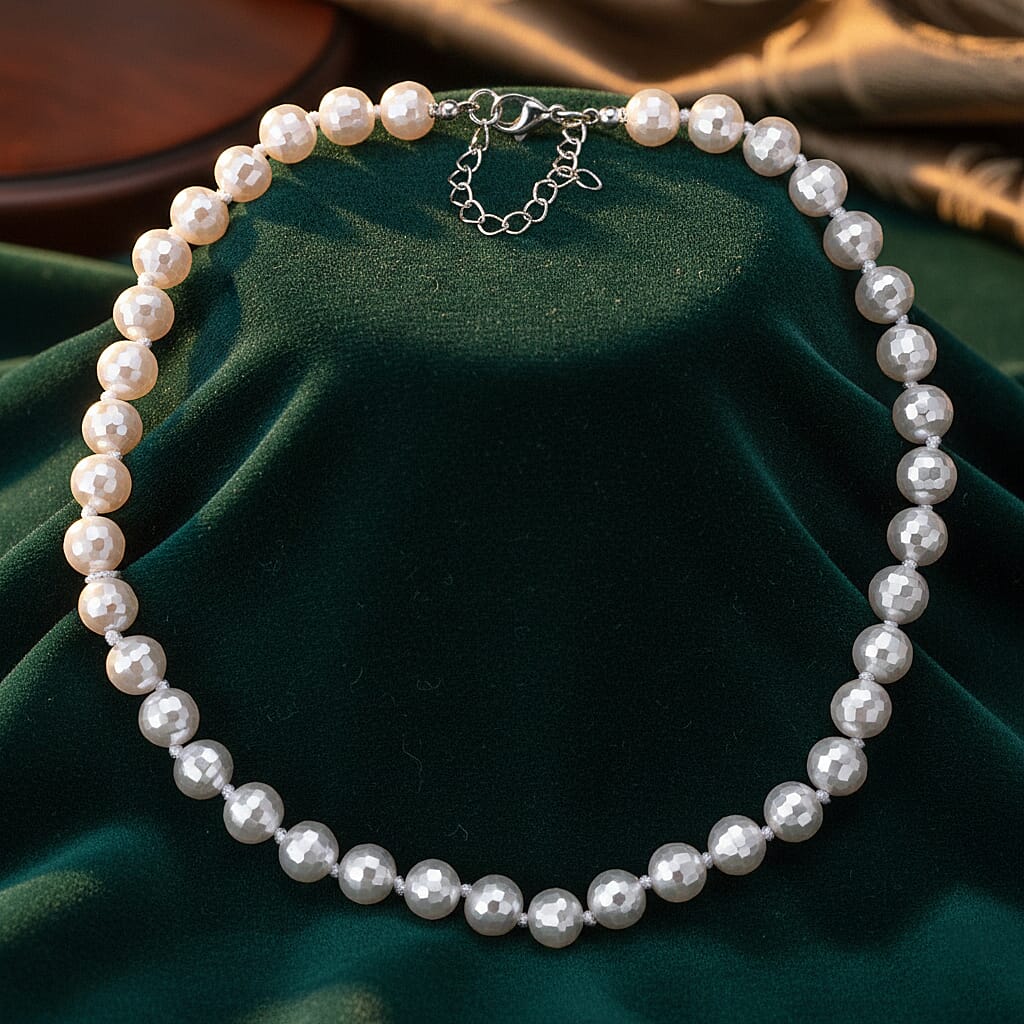 White Shell Pearl Beads Necklace (Size 18 - 2 Ext) in Silver Tone 200.00 Ct.