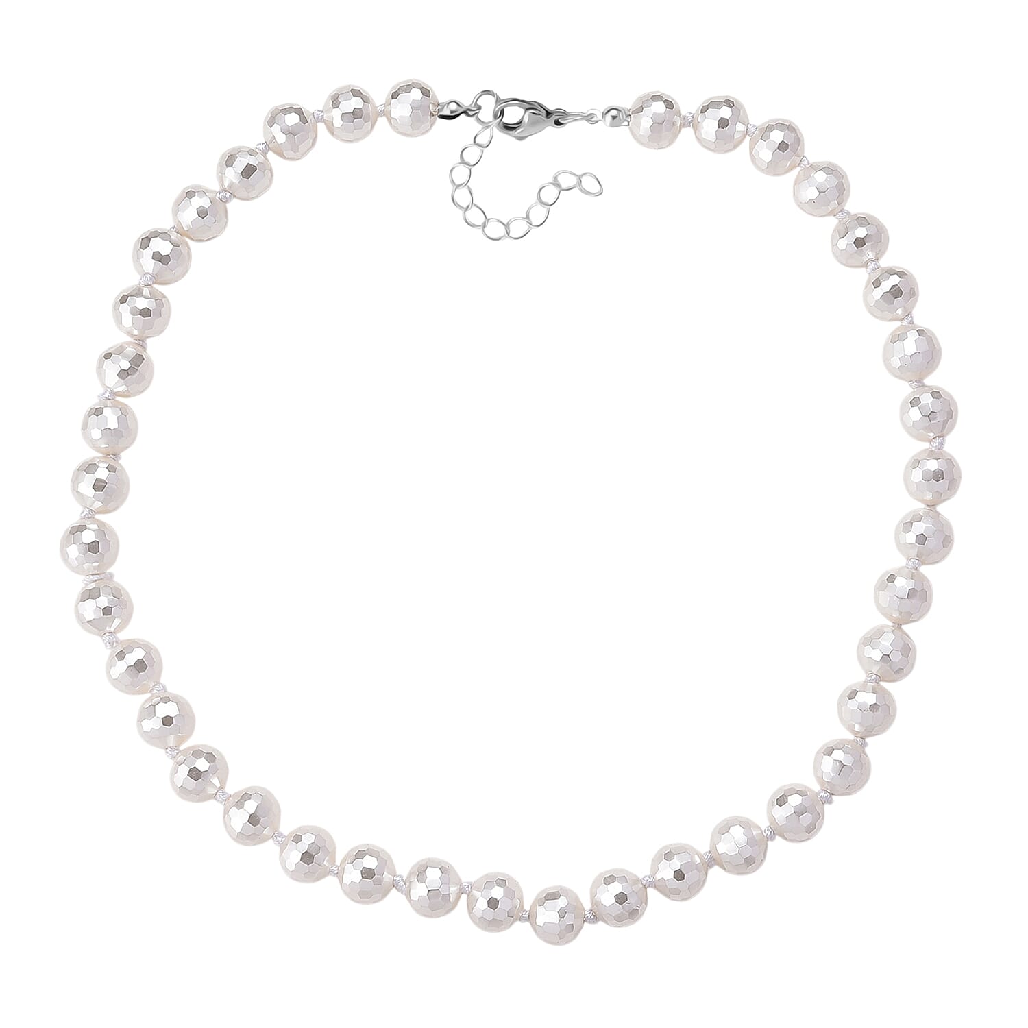 White Shell Pearl Beads Necklace (Size 18 - 2 Ext) in Silver Tone 200.00 Ct.