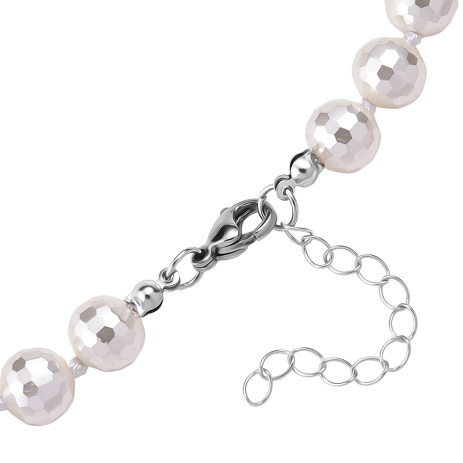 White Shell Pearl Beads Necklace (Size 18 - 2 Ext) in Silver Tone 200.00 Ct.