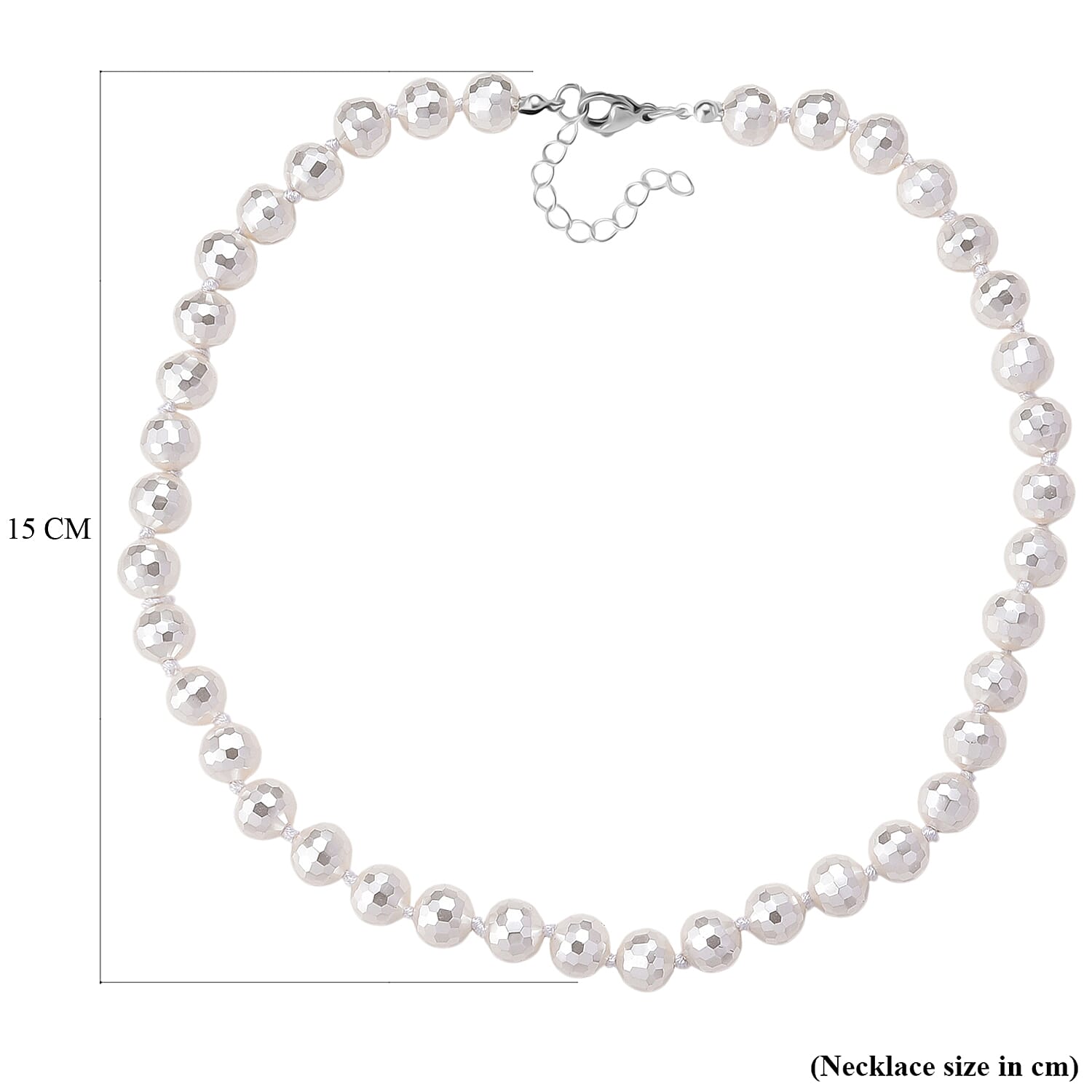 White Shell Pearl Beads Necklace (Size 18 - 2 Ext) in Silver Tone 200.00 Ct.