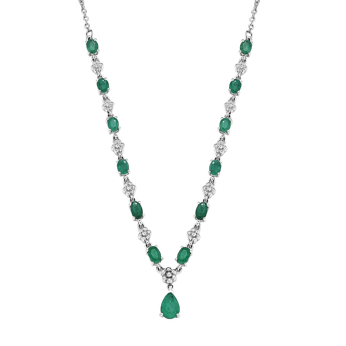 D'Joy Emerald Neckalce (Size 20) with Lobster Clasp in Rhodium Overlay Sterling Silver 2.71 Ct, Silver Wt. 7.95 Gms.