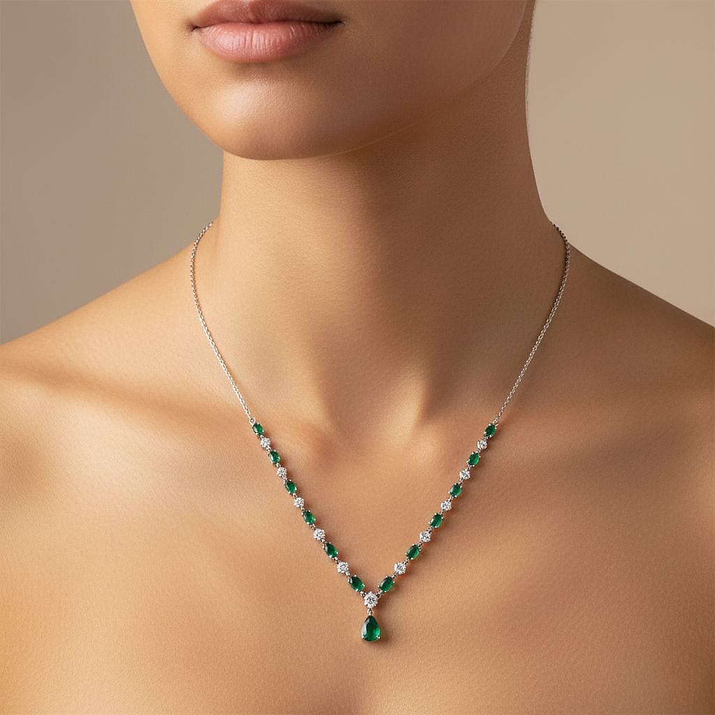 D'Joy Emerald Neckalce (Size 20) with Lobster Clasp in Rhodium Overlay Sterling Silver 2.71 Ct, Silver Wt. 7.95 Gms.