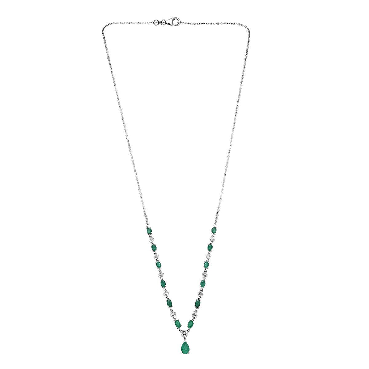 D'Joy Emerald Neckalce (Size 20) with Lobster Clasp in Rhodium Overlay Sterling Silver 2.71 Ct, Silver Wt. 7.95 Gms.