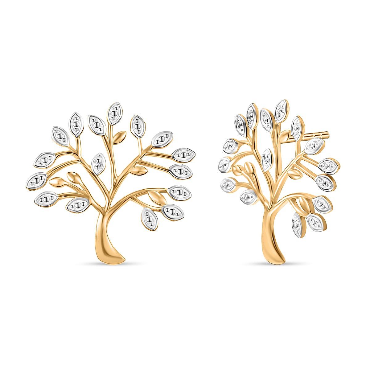 EverTrue White Diamond Tree Earring in Yellow Gold Plated