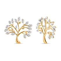 EverTrue White Diamond Tree Earring in Yellow Gold Plated