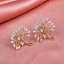 EverTrue White Diamond Tree Earring in Yellow Gold Plated