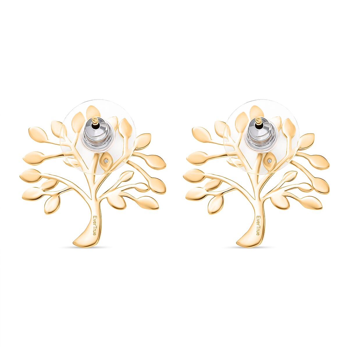 EverTrue White Diamond Tree Earring in Yellow Gold Plated